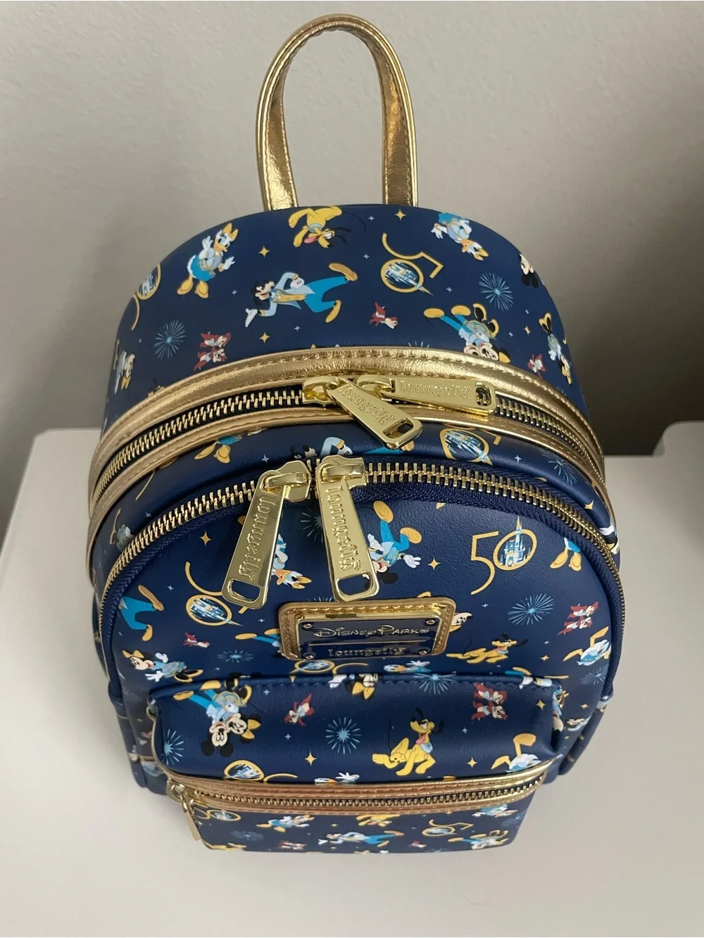 Disney Loungefly 50th Anniversary Character Backpack with Gold Accents